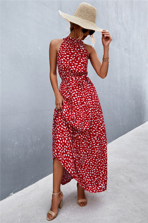 printed-sleeveless-tie-waist-maxi-dress Sophia's Trends - Sophia's Style-Yellow/Floral-M